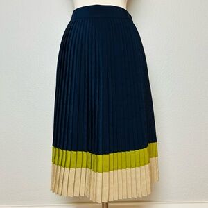 The Limited Pleated Skirt Women’s Size XS Navy Green & Beige Striped Side Zip